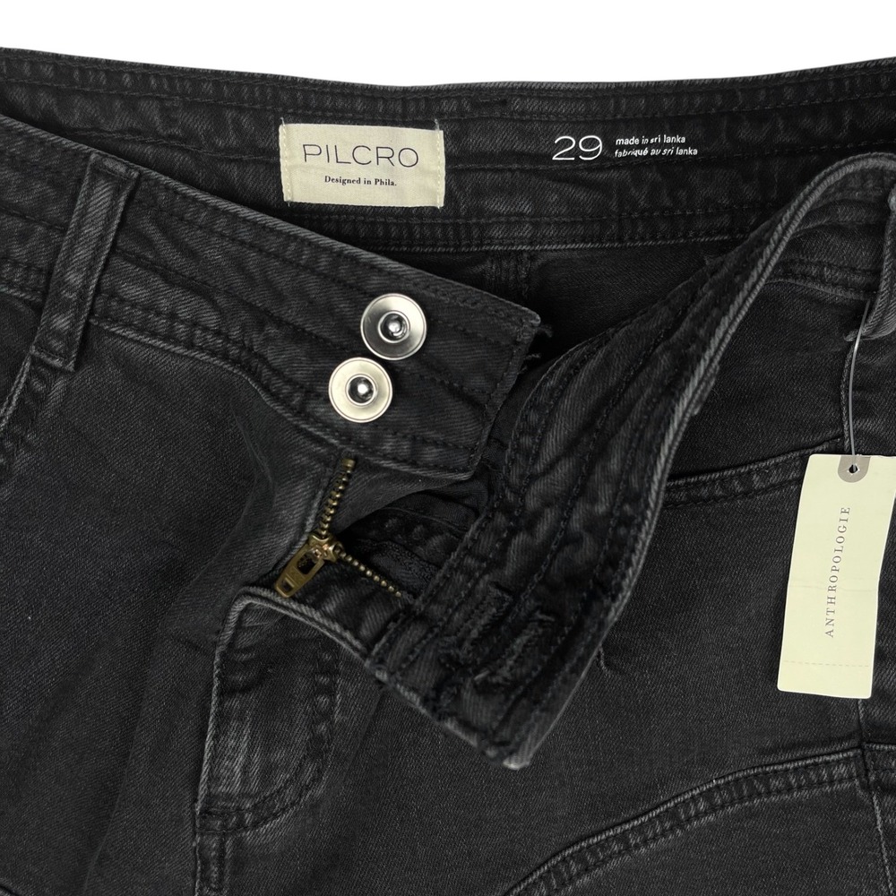 Pilcro NWT Micro Denim‎ Shorts Cuffed Black Sz 29 Flattering High Diagonal Cut - Picture 5 of 11